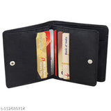Black faux leather mini wallet for men with plenty of room and coin pocket