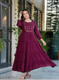 Rayon embroidered gown, single color with golden accents, women's sizes S to 3XXL, three-quarter sleeves