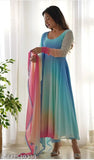 Georgette Anarkali dress & dupatta, solid-patterned Indian attire for women, three-quarter sleeves, multiple sizes available