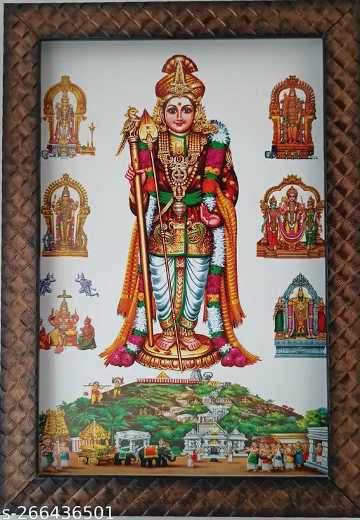 Synthetic resin, Indian-made wall hanging photo frame of Lord Muruga's six hills houses (Arupadai Murugan Veedu) for gift, 9*12 inches size