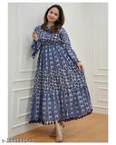 Long anarkali dress with a Mandarin neck, rayon fabric