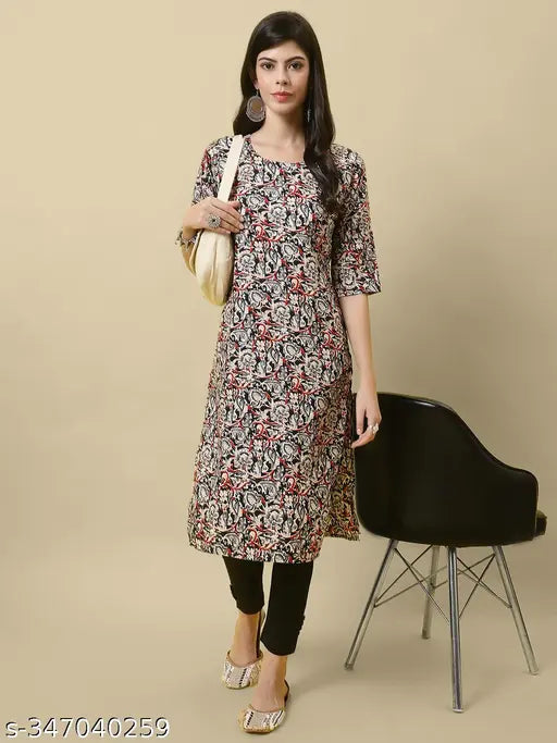 Printed crepe short-sleeve casual kurta for women in multiple sizes (S-XXL), Indian origin