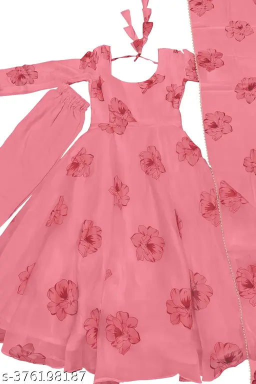 Pink floral designer kameez with dupatta