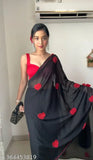 Black georgette saree with red border and black blouse