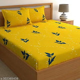 Queen Glace Cotton Floral Elastic Bed Sheet, non-slip with stretch & 2 pillow covers, summer-ready