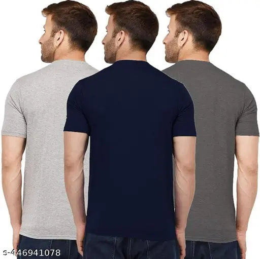 Stylish cotton short-sleeve men's t-shirt combo of 3 in solid patterns, featuring sizes S to XL, originating from India