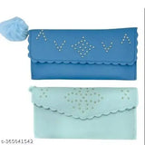 Sky blue floral embroidery clutch, pack of 2 with embellished ruffles