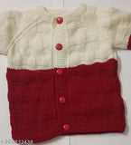 Handmade striped wool sweater set with cap and booties for 0-12 month babies (India)