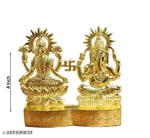 Metal Ganesha Lakshmi Idol Set, intricately designed Hindu figurines for Puja home decor (14cm)