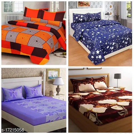 Glace Cotton queen-sized 3D double bed sheets combo pack of 4 with 8 pillow covers