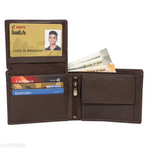 Solid Brand Logo Embellished Leather Wallet, free size (9cm x 11cm), compact and functional for optimal organization