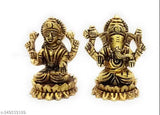 Brass Kamal Ganesh Laxmi idol, intricately detailed Hindu god and goddess statue, 400gm, multi-colored decorative showpiece from India