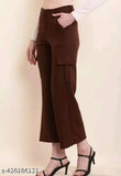 Women's khaki cargo pants, four pockets, crop and high rise