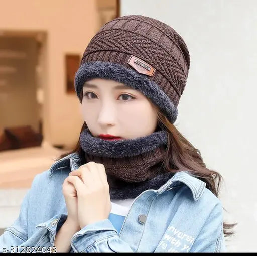 Brown crochet beanie, women's fashion winter accessory