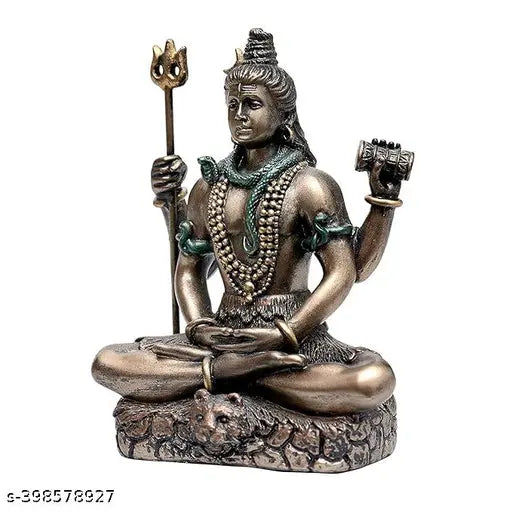 Multicolor Mahadev statue, Shiv idol in Yog Mudra, poly resin home decor study table showpiece, 4 inch tall Indian crafted deity figurine