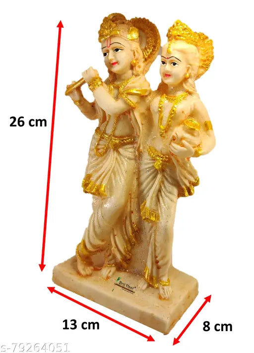 Polyresin Radha Krishna statue with flute, 8cm x 13cm x 26cm for home office decoration or gifting