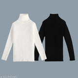 Wool striped high neck pullover pack of two for kids, suitable for boys and girls both - durable, cozy, and warm kids sweater in classic black and white