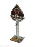 Silver-colored small Sri Murugan Vel idol figurine for car dashboard, pooja room, and office table decoration. Hand-finished Indian artistry with slight variations per piece