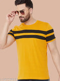 Yellow cotton round-neck half sleeves men's t-shirt, solid design - S (36in), made in India