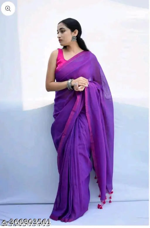 Purple silk saree with traditional pallu decoration