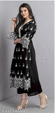 Embroidered Viscose Rayon Kurta set with Palazzos, three-quarter sleeves, various sizes available. World-class Indian fashion
