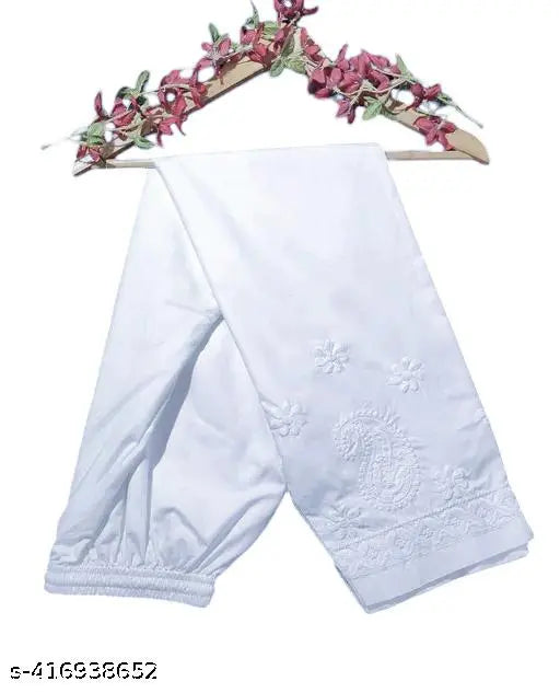 White chikankari women's cotton pant