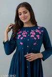 Rayon embroidered kurta by Veer SA Fashion, three-quarter sleeves, soft and comfortable, Indian handcrafted fashion