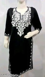 Long sleeved, black embroidered kameez dress with high neckline for women