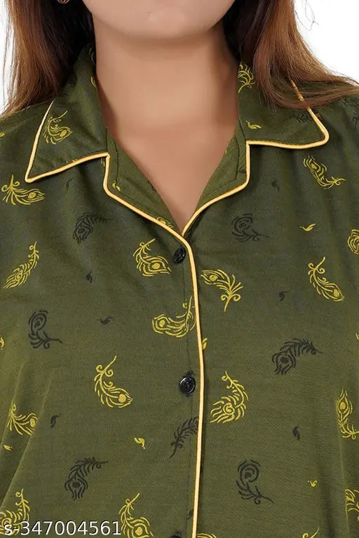 Mehndi-printed sinker cotton half sleeve nightsuit set, free size. Soft, comfortable, and stylish sleepwear