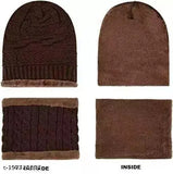 Brown wool balaclava cap with gloves for men, featuring a self-design pattern and premium quality stretchy material for winter warmth