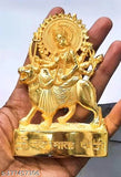 Metal Durga Ji Sherawali Mata figurine, Indian god idol on altar or display stand