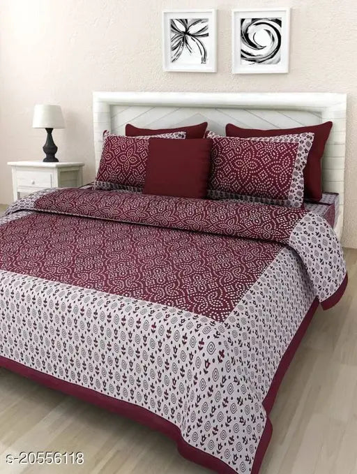 Jaipuri 90X100 Cotton Bedsheet Combo Pack 2 Double Bed Bedsheet with 4 Pillow Cover