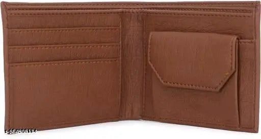 Tan artificial leather men's wallet with 10 card slots, modern design and 5 compartments, ideal for travel or formal use