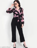 Georgette printed net jumpsuit for women and girls, trendy Indian fashion with long sleeves