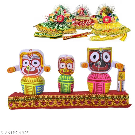 Multicolor wooden Krishna idol set (12cm), intricate Chaturdha Murti figurines for home decor or temple use, great gift idea for special occasions
