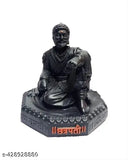 Polystone Chhatrapati Shivaji Maharaj statue, matte finish black, Indian handicraft artifact, RAJMUDRA carving on hexagonal base, 9 cm x 9 cm x 9 cm showpiece for home decor