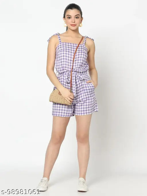 White viscose checked jumpsuit by Siavira for women on mannequin