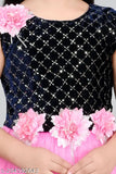 Embellished net long dress for girls, sleeveless & comfortable, perfect for celebrations & outings, made in India