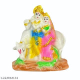 Hand-crafted poly resin Radha Krishna idol statue, depicting Hindu divine love couple with cow, ideal for anniversary wedding gifts and spiritual decor