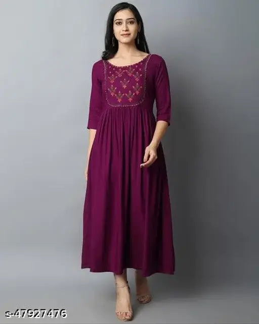Women's Embroidered Rayon Flared Anarkali Kurta - Breathable rayon fabric, intricate embroidery, perfect for festive occasions