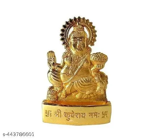 Gold-plated Kuber Murti statue, Indian god idol for Puja Diwali home decor, 7x11x2cm figurine showpiece