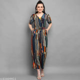 Vibrant Rayon Jumpsuit for Women, three-quarter sleeves, printed pattern, perfect for western style. Made in India