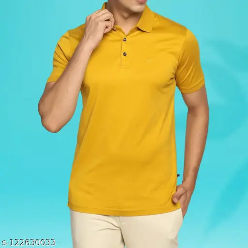 Yellow Collar Matty Cotton Blend T-shirt on hanger, men's casual wear in solid color