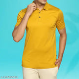 Yellow Collar Matty Cotton Blend T-shirt on hanger, men's casual wear in solid color