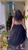 Black long-sleeved aline flared kurti for women, celebratory pongal festival wear