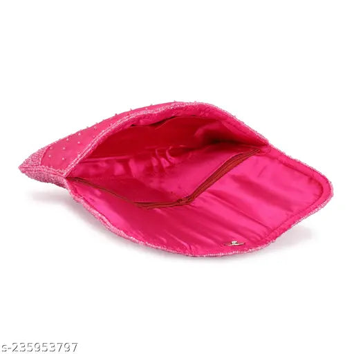 Designer pink velvet clutch with zip closure
