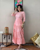 Pink cotton embroidered three-quarter sleeve dress, trending Indian women's wear in sizes S to XXXL