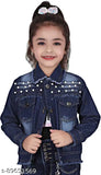 Denim jacket with button closure, short sleeves, and a heart pattern on the front