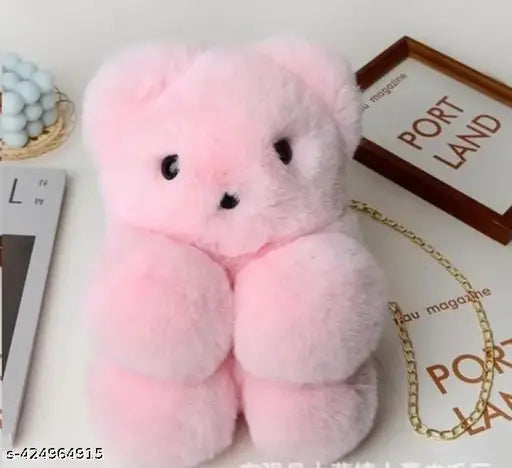 Pink plush bear sling bag, for girls and kids