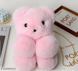 Pink plush bear sling bag, for girls and kids
